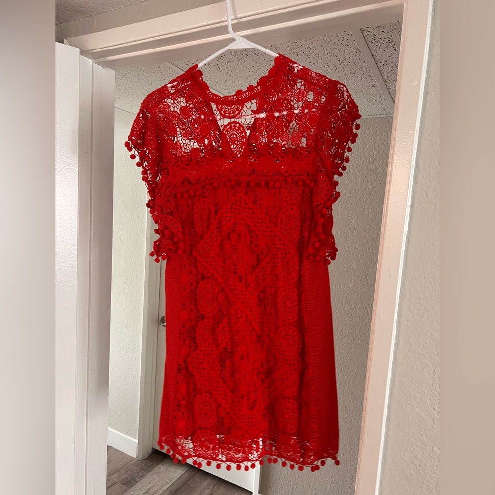 Red dress with Pom poms